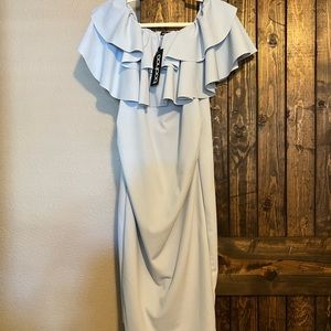 BOOHOO Powder Blue Ruffle Maternity Dress